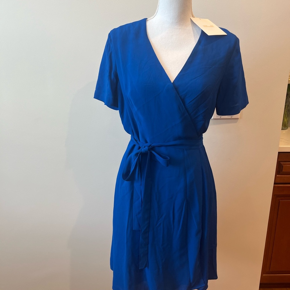 Diane Von Furstenberg Blue Flutter Sleeve Wrap Dress